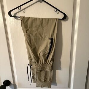Tan and black Jogger Pants with Black Zipper